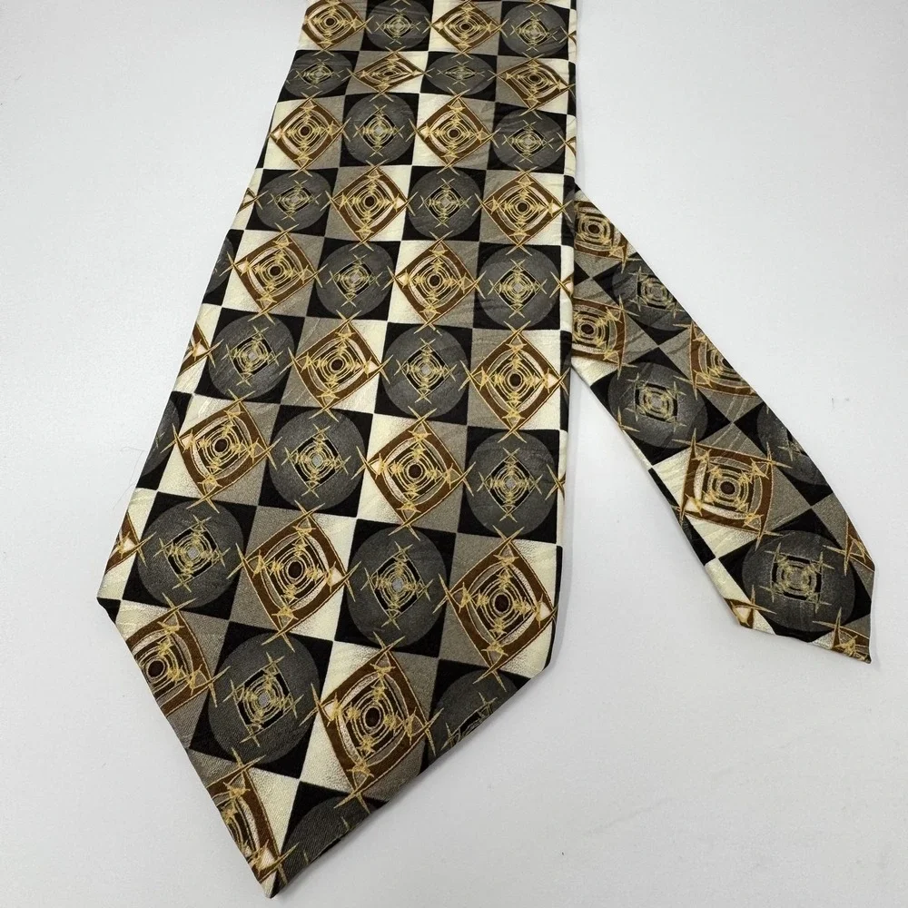 Geometric Silk Tie Mens One Size Multicolor Woven Wide Dress Necktie‎ Classic
